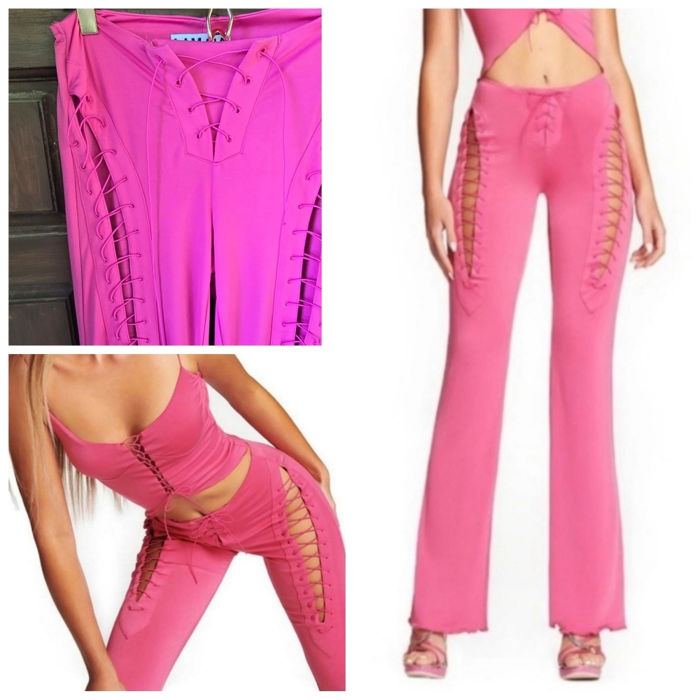 I. AM. GIA. Bubblegum Pink Cutout Festival Rave Flare Pants Size Small
